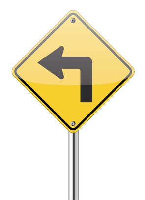 Left turn traffic sign signifying left turn motorcycle accidents